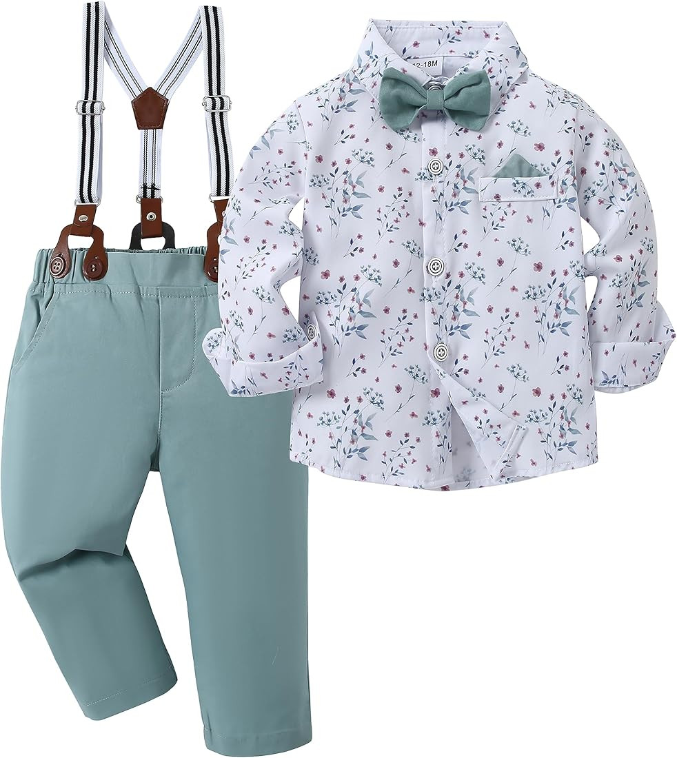 Baby Boy Clothes Suits, Toddler Dress Shirt with Bowtie + Suspender Pants Outfit Sets Gentleman W... | Amazon (US)