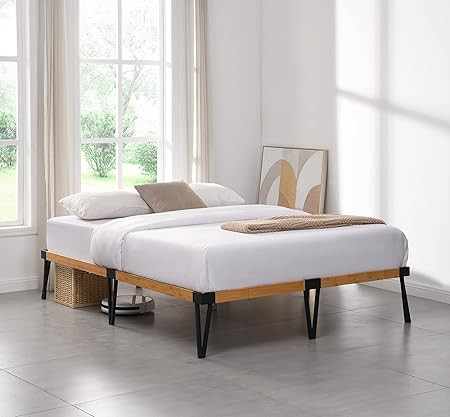 HW COMFORT 14 Inch Full Solid Bamboo and Metal Platform Bed Frame/Bamboo Wood Slat Support/No Box... | Amazon (US)