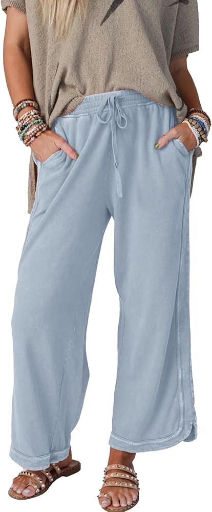 Gnveub Women's Yoga Pants Lightweight Wide Leg Sweatpants High Waisted Drawstring Loose Lounge Pa... | Amazon (US)