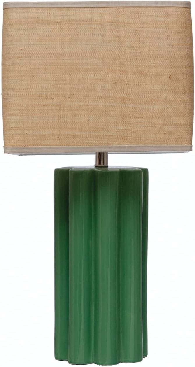 Creative Co-Op Stoneware Fluted Raffia Shade Table Lamp, 15" L x 15" W x 29" H, Green | Amazon (US)