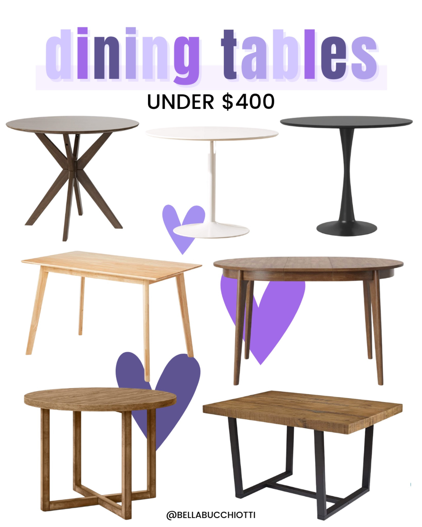 Dining tables, affordable dining tables, dining tables under $400, wood dining table, round dining table, rectangle dining table 