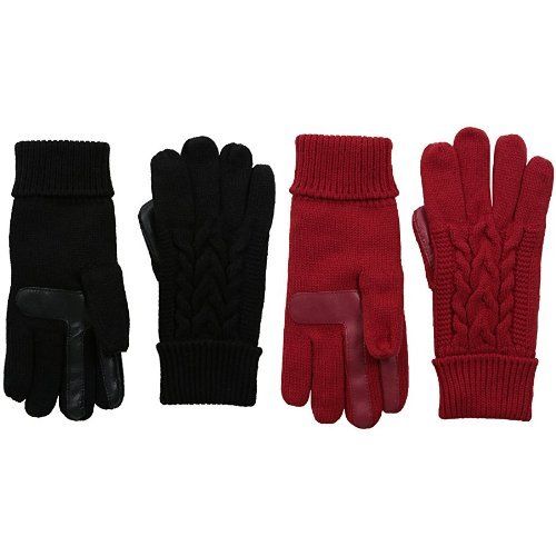 Isotoner Women's Solid Triple Cable Knit smarTouch Gloves, Black / Really Red 2 Pack, One Size | Amazon (US)