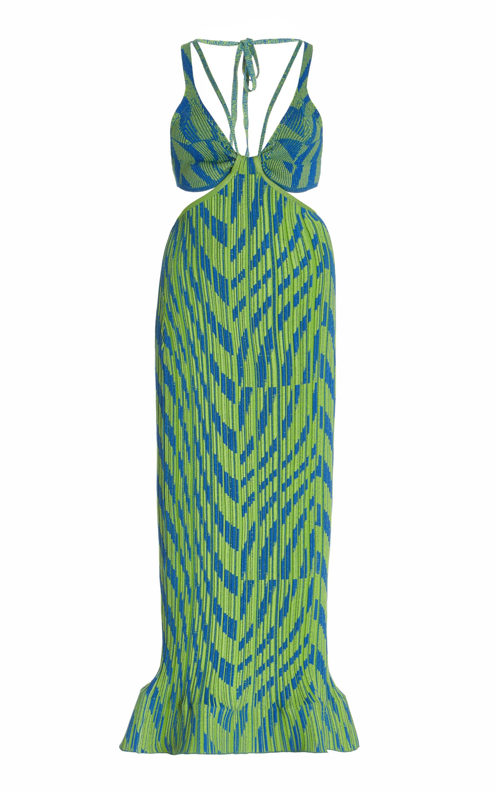 Cutout Printed Ribbed-Knit Midi Dress | Moda Operandi (Global)