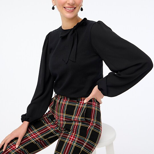 Mixed-media sweater with bow | J.Crew Factory