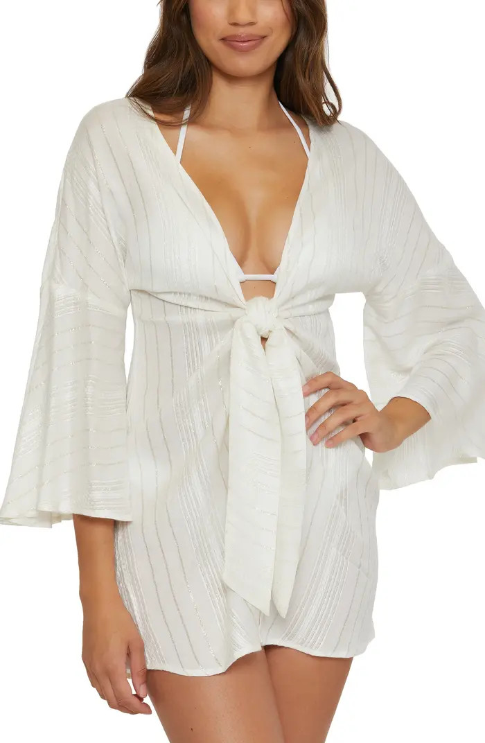 Becca Radiance Metallic Stripe Long Sleeve Cover-Up Tunic | Nordstrom | Nordstrom