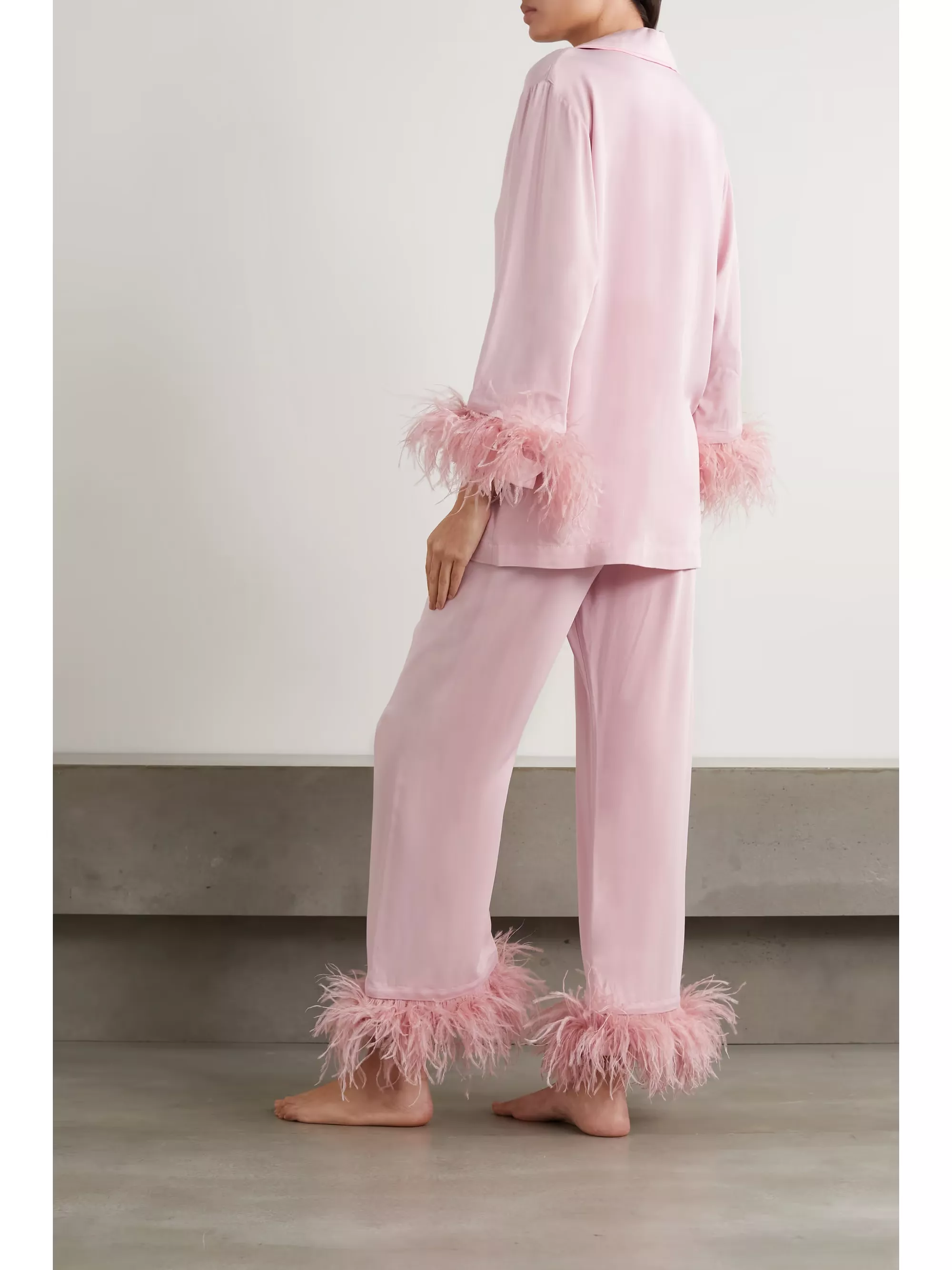 Silk pajamas with discount feathers