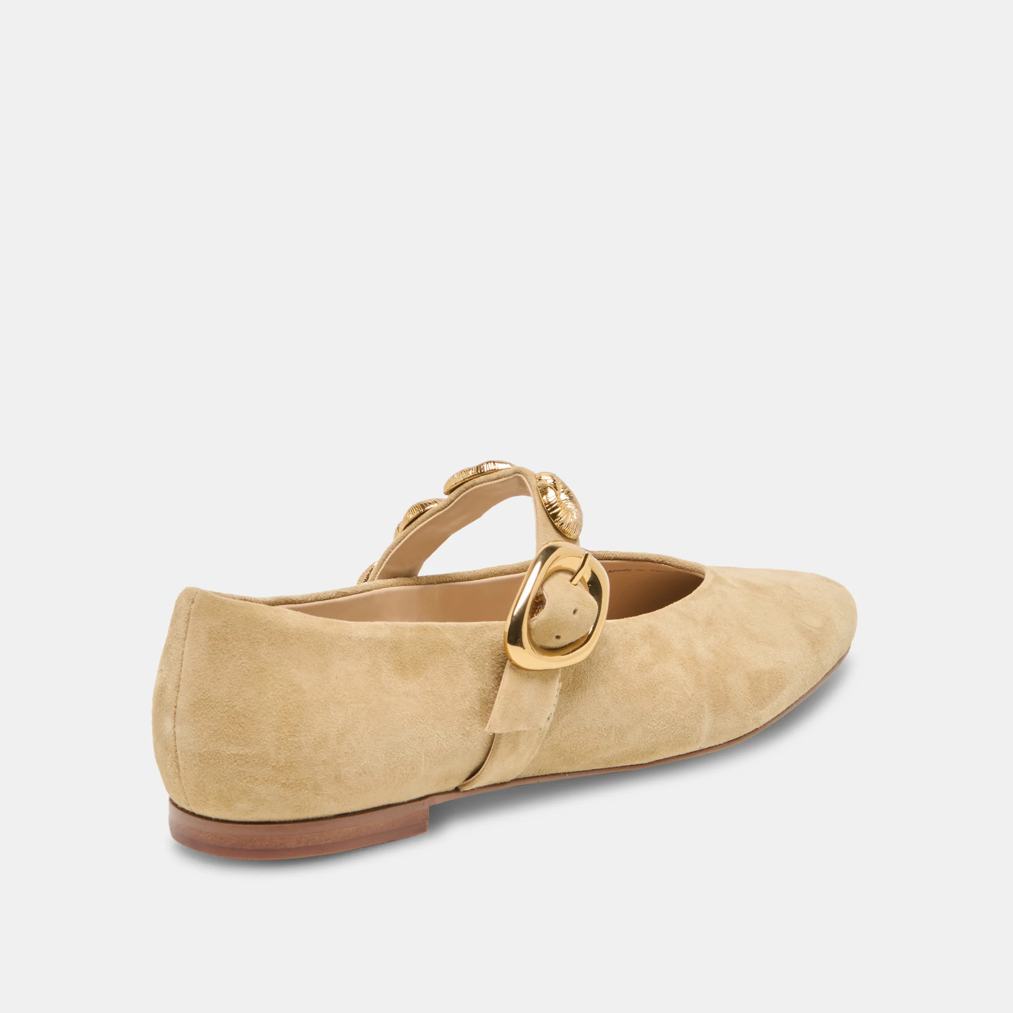 LOREE Desert Taupe Suede Mary-Jane Metal Detail Ballet Flats | Dolce Vita | DolceVita.com