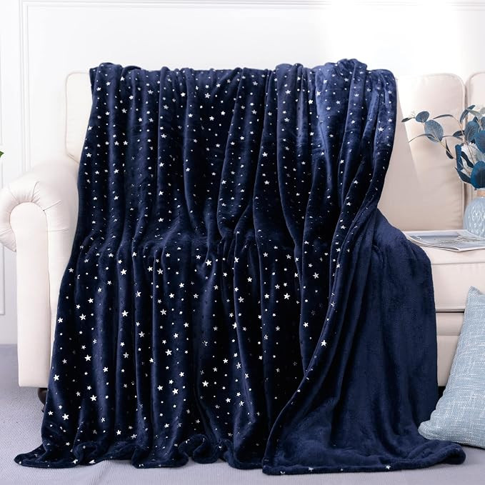 Stellhome Navy Blue Throw Blanket, Ultra Soft Thick Flannel Star Foil Print Fleece Bed Blanket fo... | Amazon (US)