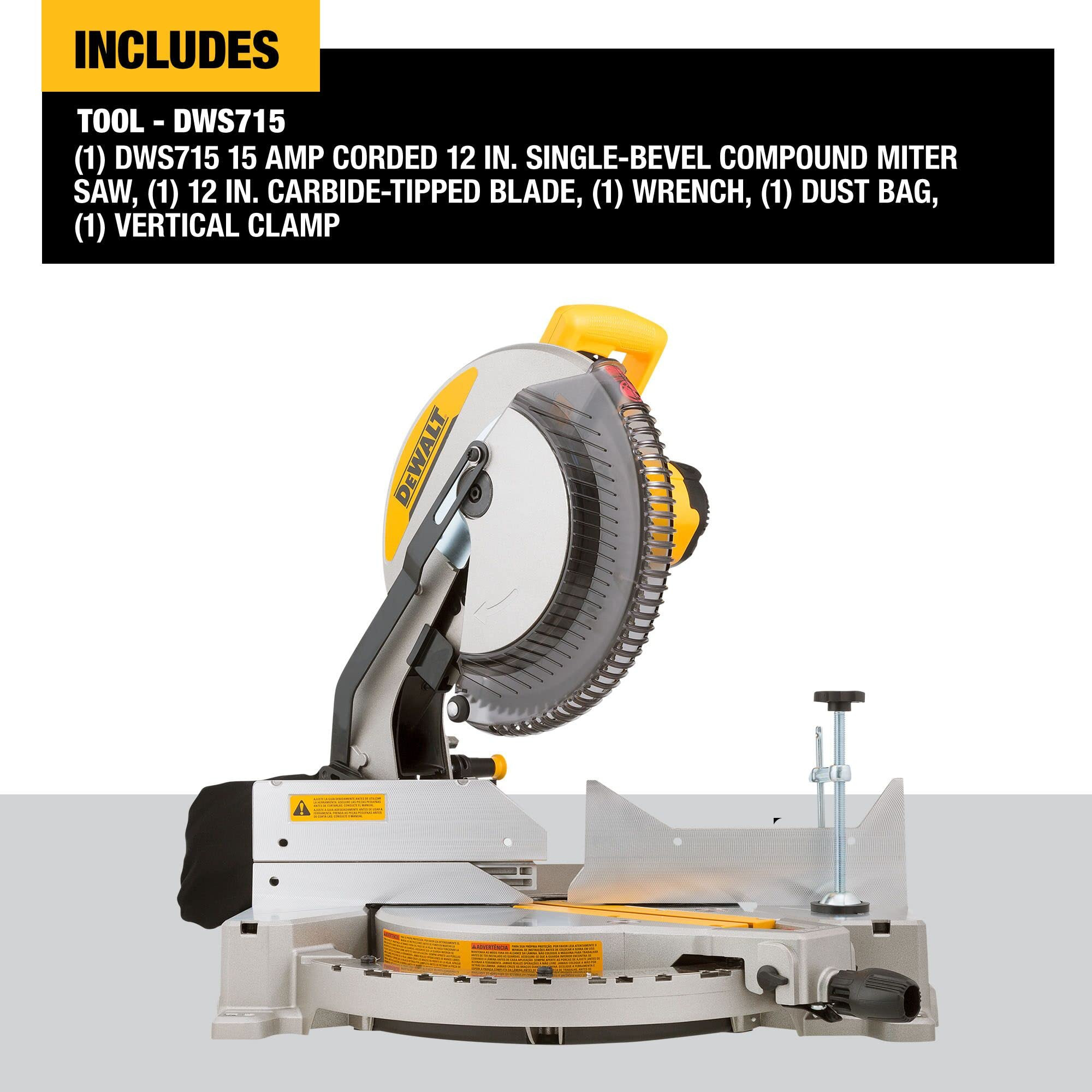 DEWALT 12-Inch Miter Saw, 15-Amp, Single Bevel, Compound (DWS715) | Amazon (US)