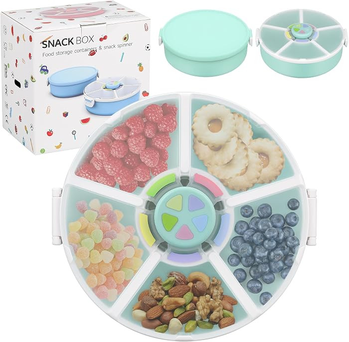 Contenedor giratorio de aperitivos reutilizable con dispensador de 5 compartimentos y tapa, tapa ... | Amazon (US)