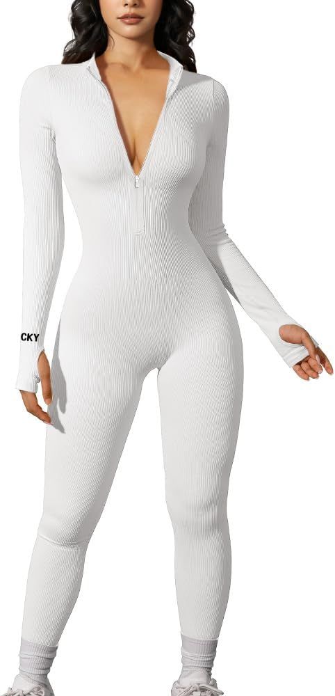 Glamaker Women's One Piece Zip Up Bodycon Jumpsuit Sexy Long Sleeve Turtleneck Onesies Rompers Pl... | Amazon (US)