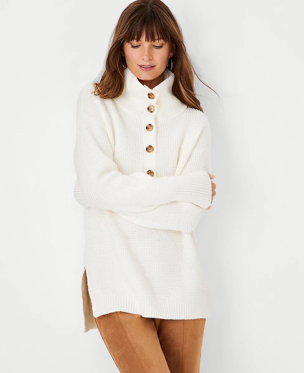 Waffle Button Tunic Sweater | Ann Taylor (US)