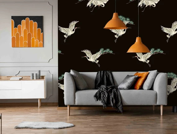 Cranes Peel and Stick Japanese Bird Crane and Butterflies Peel | Etsy | Etsy (US)