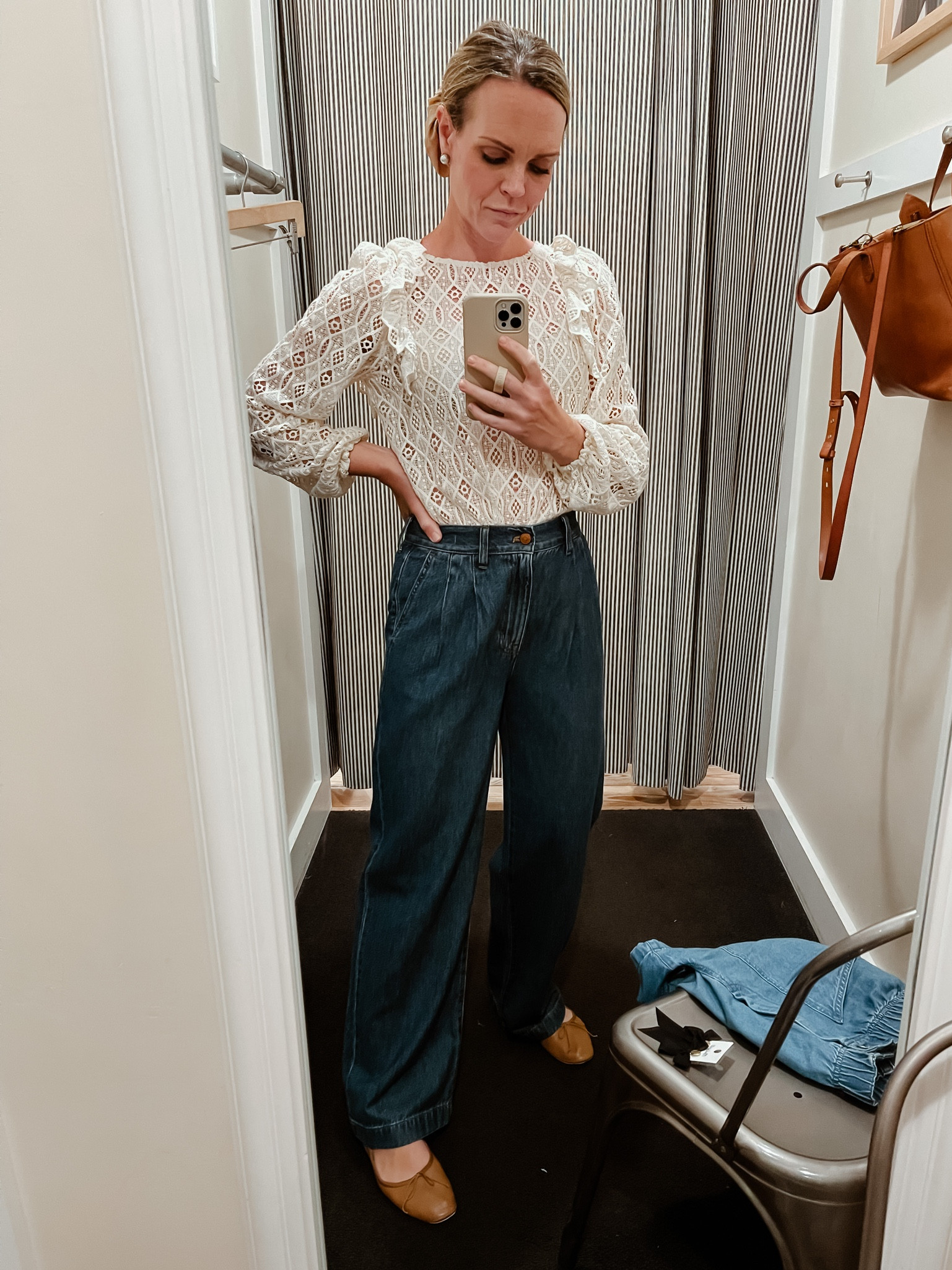 Harlow wide-leg trouser style jeans from Madewell. Currently $50 off with code UPGRADE. Fit TTS, wearing a 25. 

#LTKunder100 #LTKSale #LTKsalealert