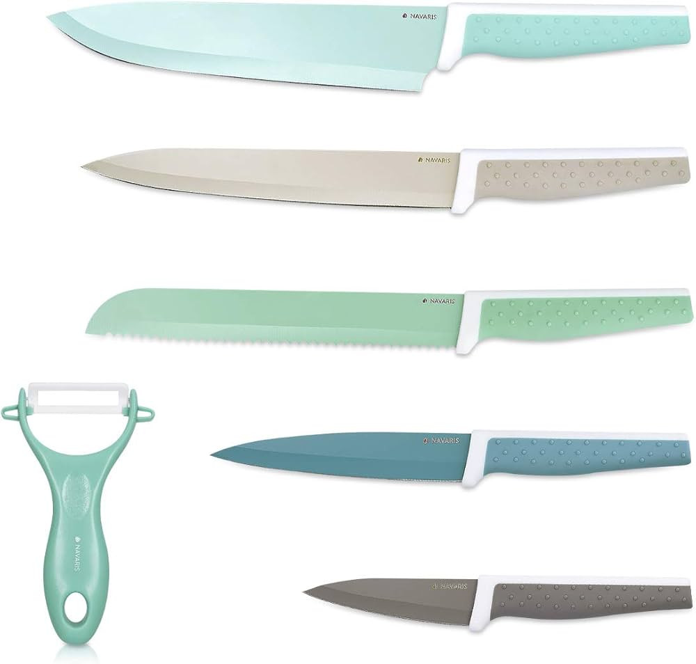 Navaris Knives Set 6 Pieces incl. Peeler - 5X Stainless Steel Kitchen Knives and 1x Ceramic Veget... | Amazon (UK)