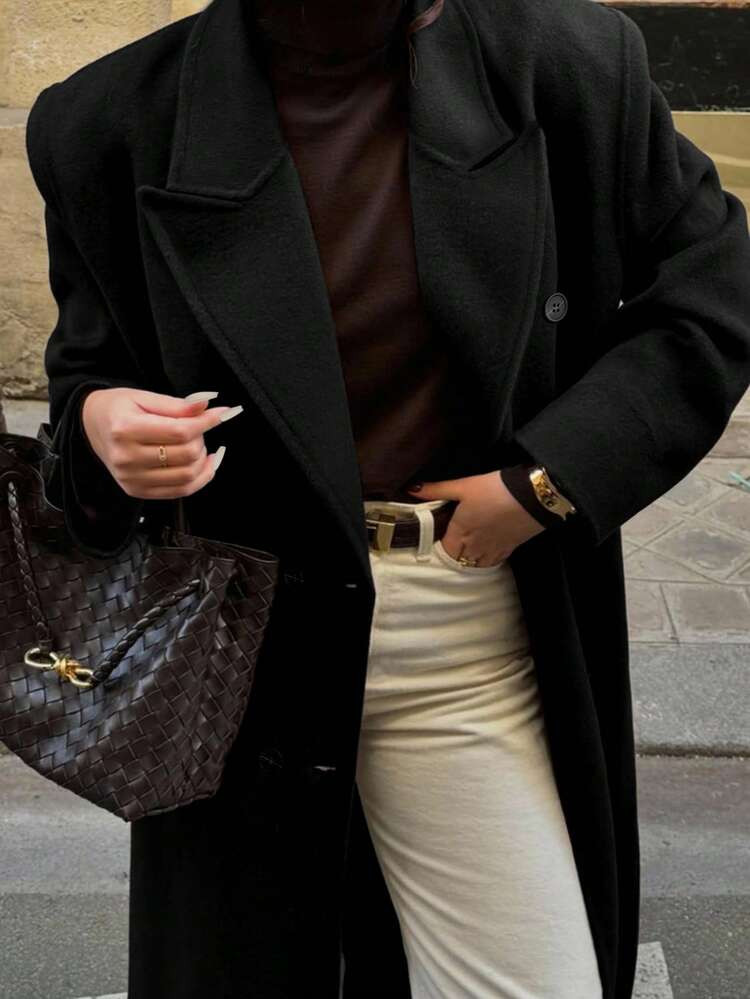 SHEIN LUNE CURVE Plus Size Women's Autumn/Winter New Design Sense Coat, High-Quality Wool Blend Long Jacket | SHEIN