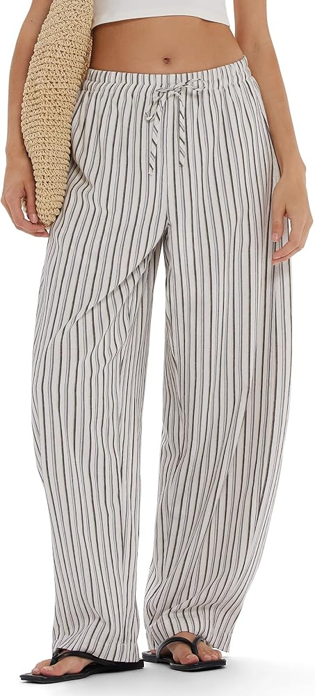 MOOSLOVER Women Linen Lightweight Barrel Pants Drawstring Comfort Casual Lounge Pants Baggy Loose... | Amazon (US)