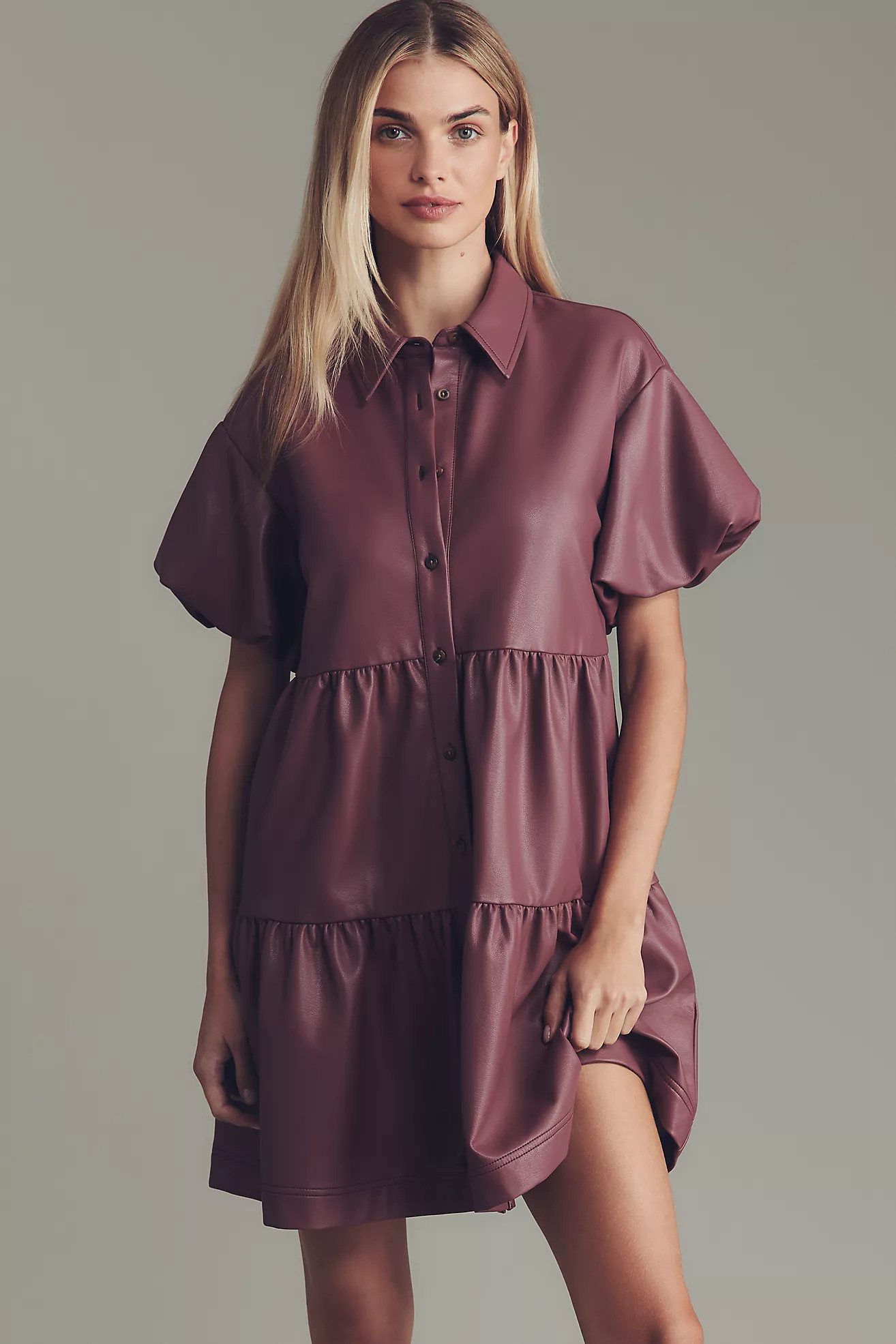 The Bettina Faux Leather Mini Shirt Dress by Maeve | Anthropologie (US)