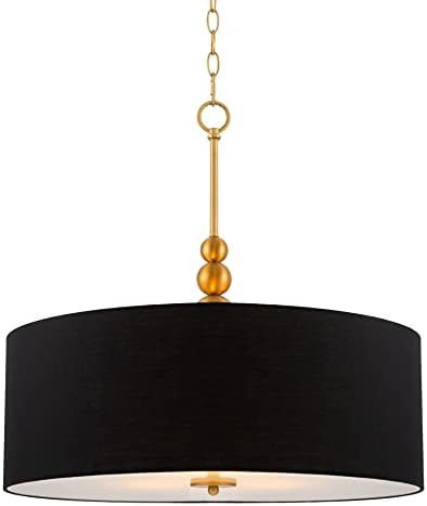 Kira Home Adelade 22" Modern 3-Light Drum Pendant Chandelier, Black Fabric Shade, Tempered Glass Dif | Amazon (US)