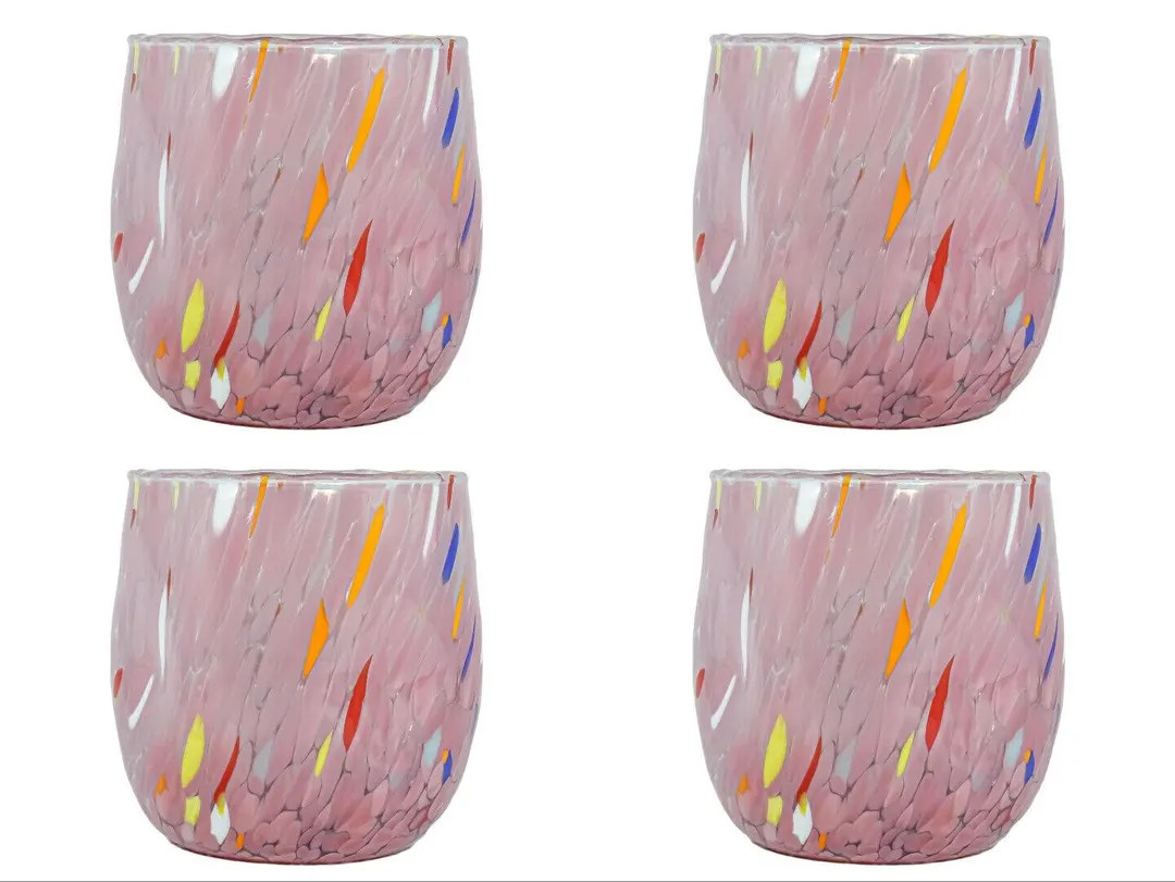 Set of Four 4 Murano Glass Drinking Art Tumbler Pink Multi Millefiori - Etsy | Etsy (US)