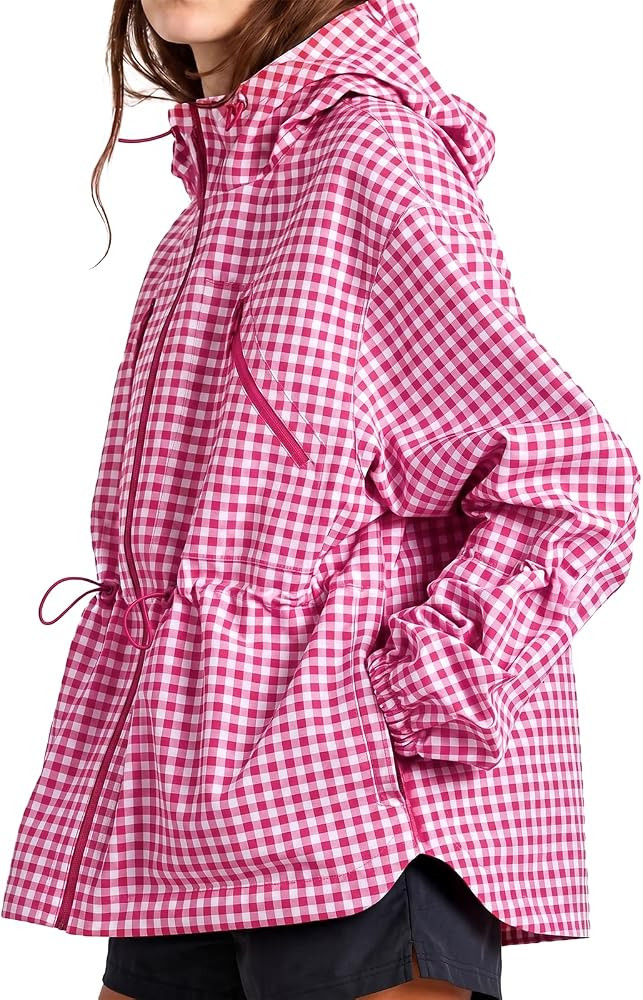 Fisoew Womens Rain Jacket Waterproof Plaid Raincoat Hooded Windbreaker | Amazon (US)