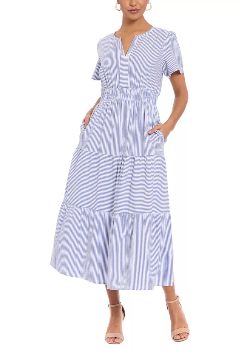 Women's Seersucker Tiered Striped Shirtdress | Belk