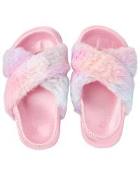 Toddler Girls Rainbow Faux Fur Slides | The Children's Place  - MULTI CLR | The Children's Place