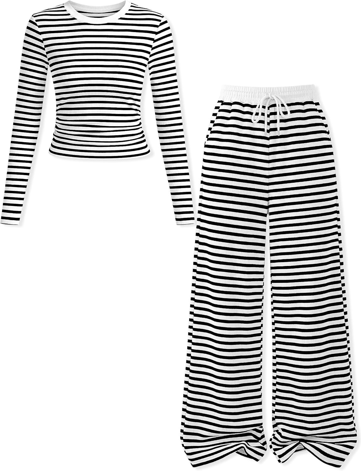 Girls Clothes 2 Piece Crew Neck Fitted Ruched Top High Waist Wide Leg Pants Fall Winter Girls Outfits Size 7-14 | Amazon (US)