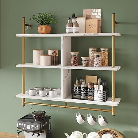 Bestier Kitchen Shelves Wall Mounted Floating Pipe Shelving 3 Tier 41.5" Coffee Bar Shelf with Ho... | Amazon (US)