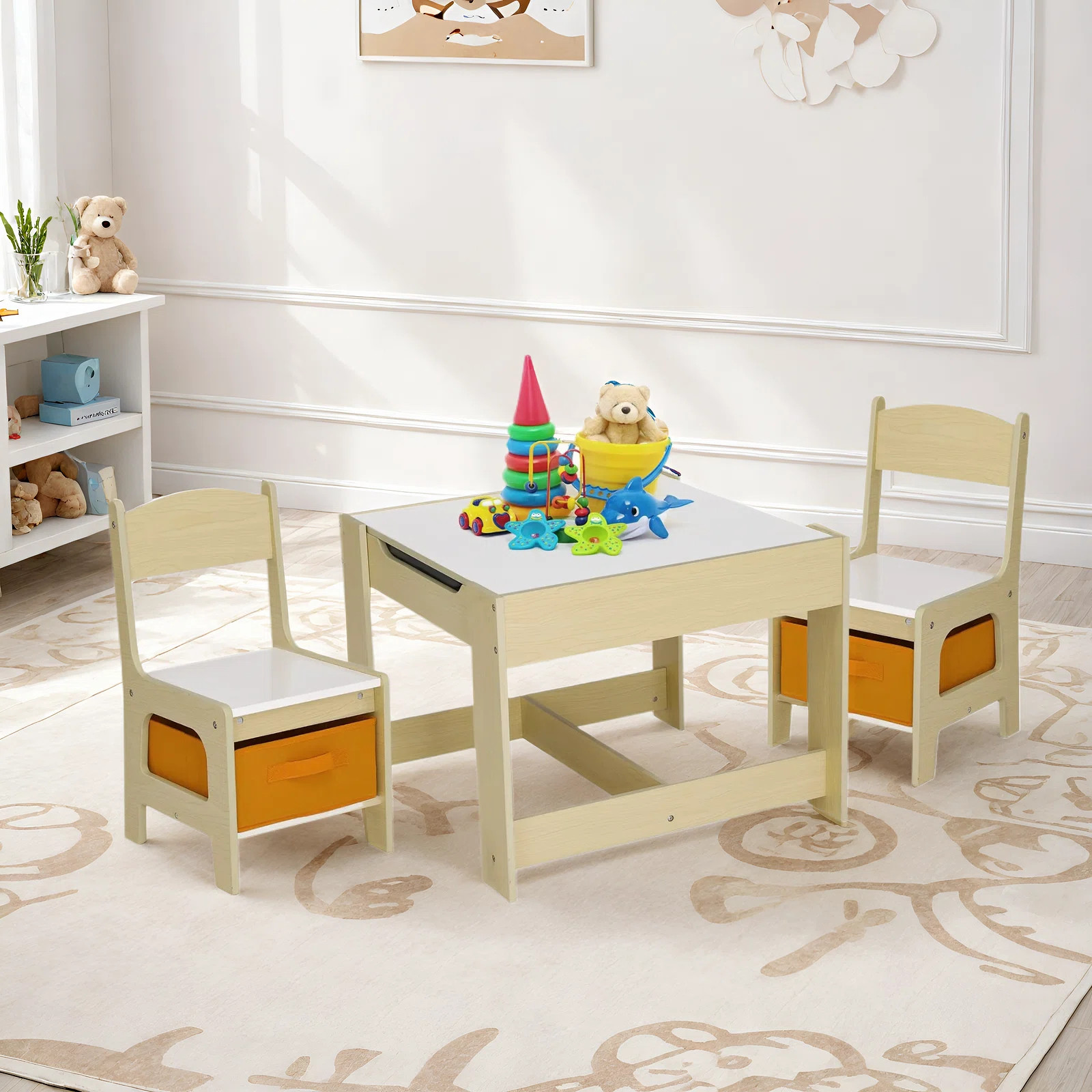 Isabelle & Max™ Kids Table and Chair Set, 4 in 1 Wooden Activity Desk, w/Blackboard, Storage, T... | Wayfair North America