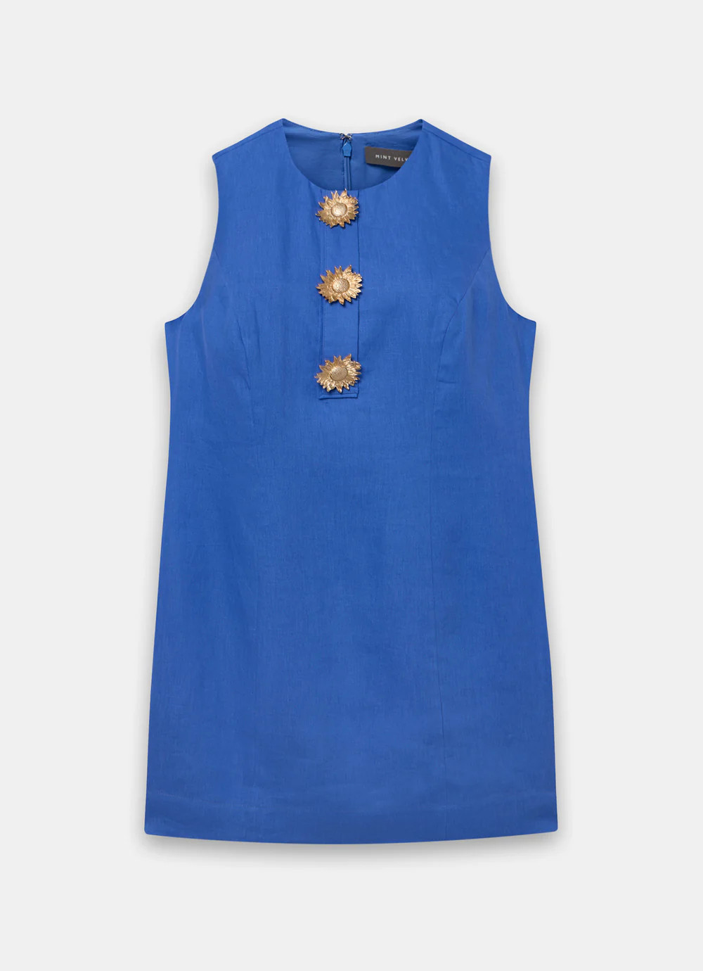 Blue Linen Sunray Button Mini Dress | Mint Velvet