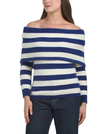 Off The Shoulder Striped Sweater, Acrylic | TJ Maxx