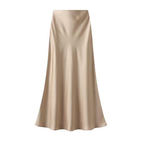 Women's Satin High Waist Skirt,Silk Skirts for womenSummer Casual Sexy Midi Length Elastic Skirt (Champagne,XL) | Amazon (US)