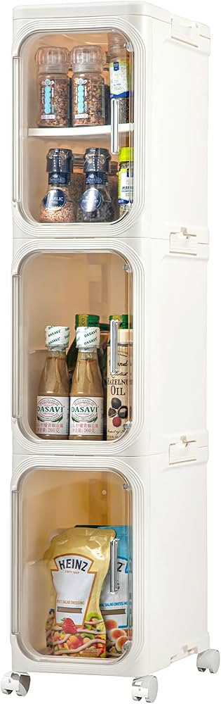 3-Tier Narrow Storage Cabinet Slim Bathroom Storage Cabinet with Movable Wheels Tall Bathroom Org... | Amazon (US)