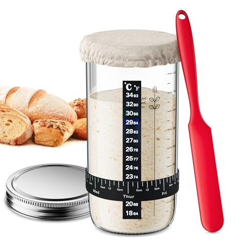 Dufvrpe 35oz Sourdough Starter Kit - Includes Sourdough Starter Jar Glass, Sourdough Jar Scraper, Adjustable Feeding Tracker, Thermometer Sticker and Instruction Manual | Amazon (US)