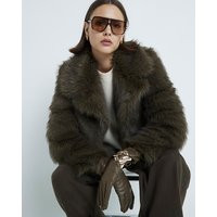 River Island Womens Green Plush Faux Fur Jacket | River Island UK & IE