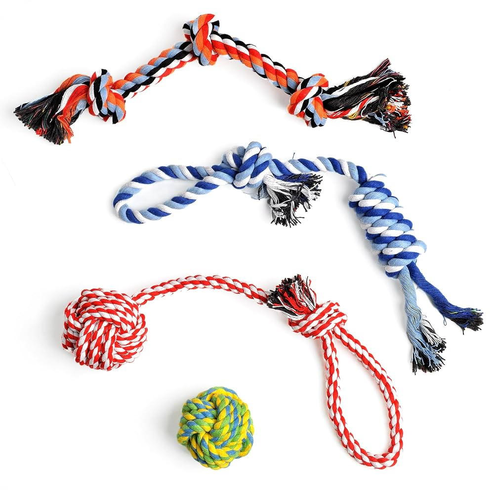 Dog Rope Toy 4 Pack - Puppy Teething Toys for Small Medium Breed - Indestructible Dog Chew Toys f... | Amazon (US)