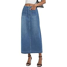 Long Denim Skirt for Women Stretch Maxi Skirt with Back Slit High Waisted Pencil Jean Skirt with ... | Amazon (US)