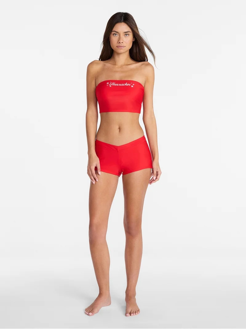 No Boundaries Solid Red Swim Shorts, Women's XXS-XXL - Walmart.com | Walmart (US)