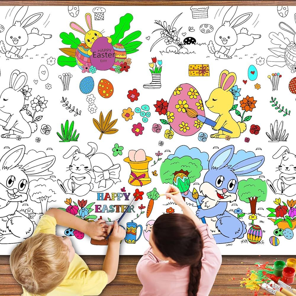Amazon.com: 2024 Easter Coloring Tablecloth for Kids, 48 x 70 Inches Happy Easter Bunny Egg Paper... | Amazon (US)