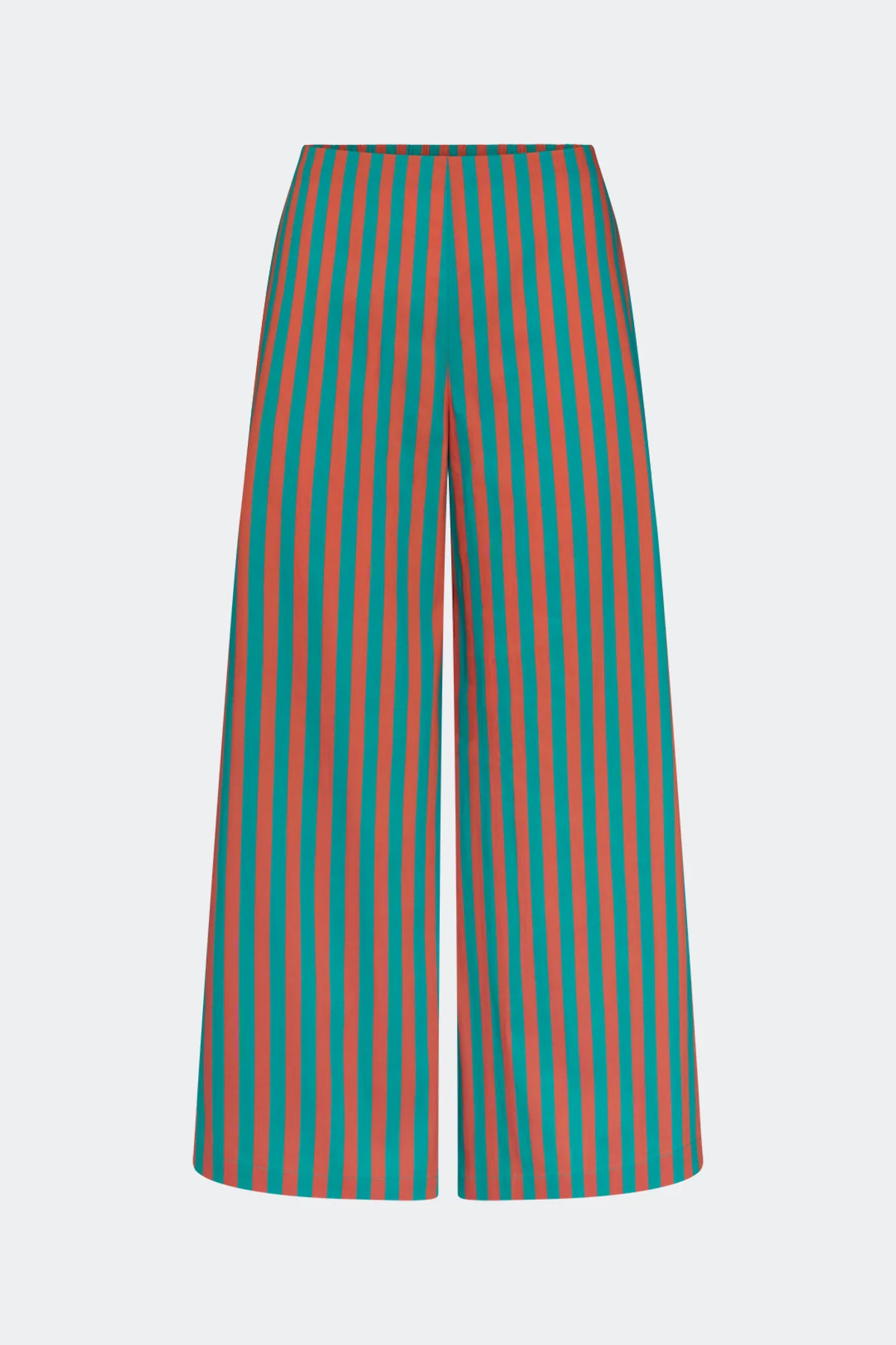 Toni Poplin Pant In Teal/Brick Stripe | Simon Miller