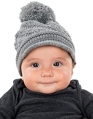 Funky Junque Baby/Infant Beanie: Pom Beanie with Brim - Heather Grey | Amazon (US)