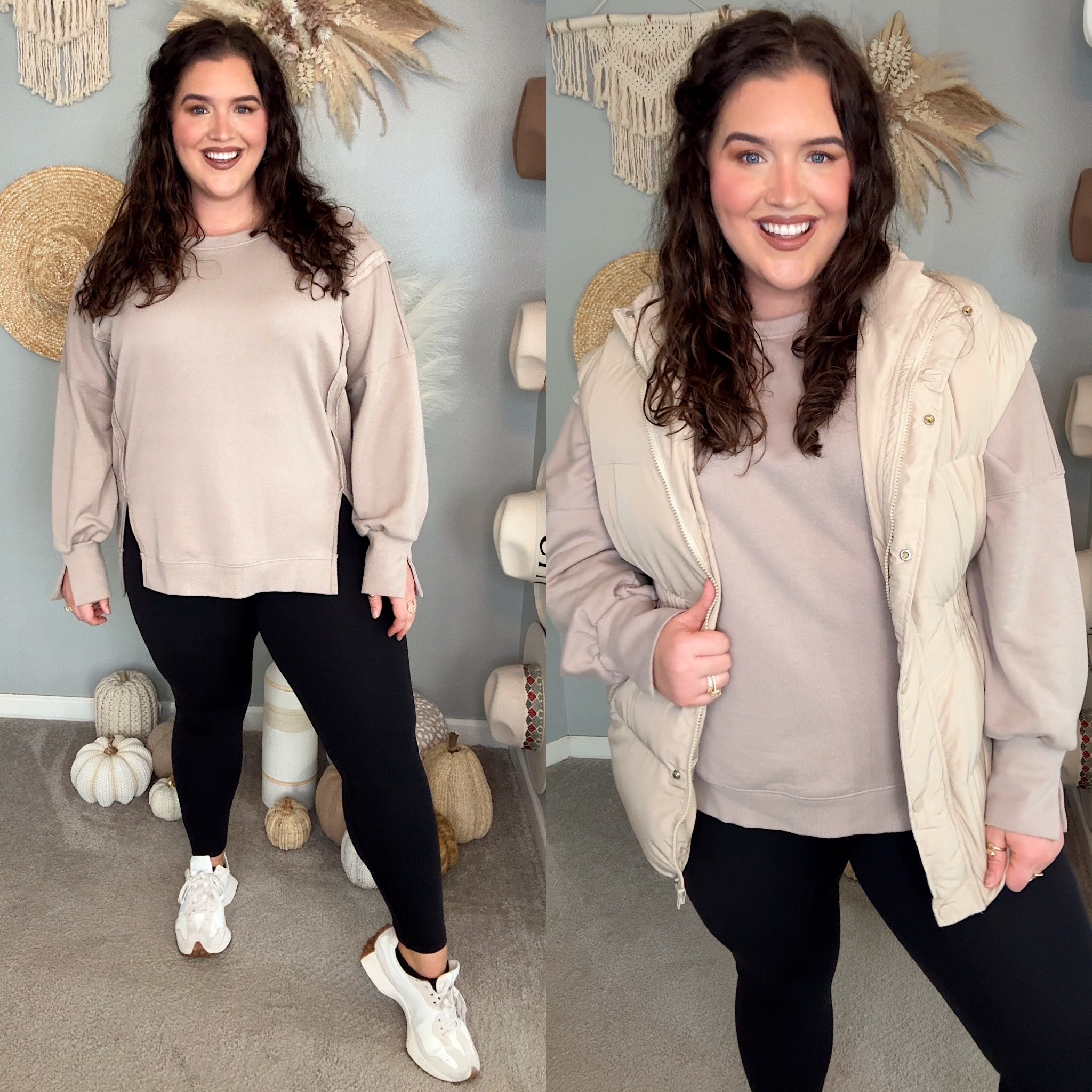 Amazon sweater outfit inspo 🍂🤎👟 Crewneck, puffer vest, black leggings, sneakers 
Size XL

#LTKSeasonal #LTKStyleTip #LTKPlusSize