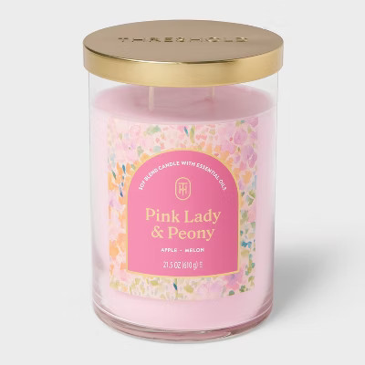 21.5oz Glass Jar Candle with Lid Pink Lady and Peony - Threshold™ | Target