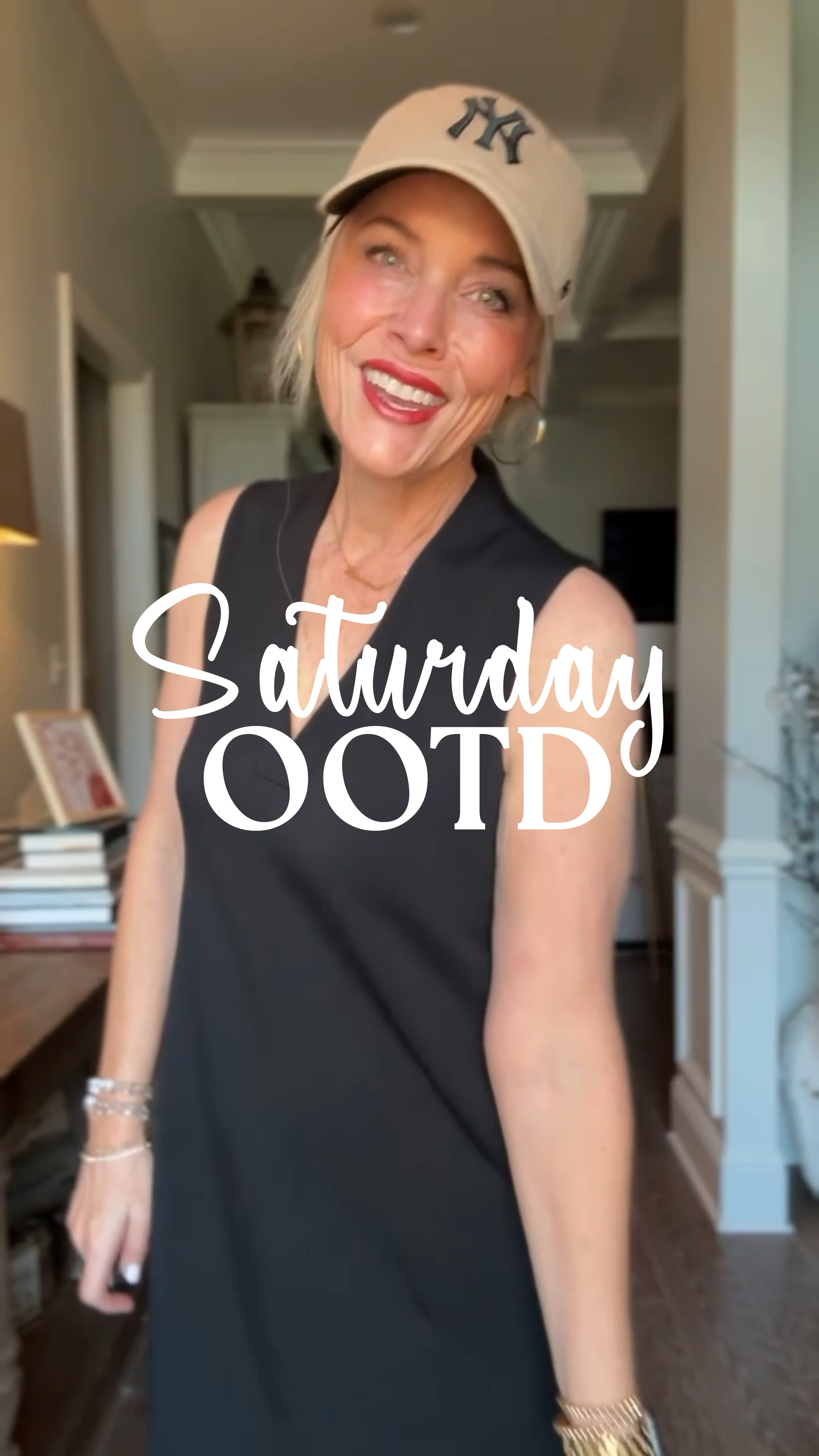 Happy Saturday, friends! You may remember this Air Essentials v-neck dress in lilac from a few weeks ago—well, I loved it so much that I had to grab it in black too! 

Today, I’m keeping things super casual with my Amazon baseball hat and these fab red Madden Girl platform sneakers (such a great look for less!). This dress is an absolute closet staple—I'm wearing my true size medium and it’s just as comfy as it is versatile. Dress it down like I did here, or elevate it with heels, ballet flats, and a long coat for any event. 💕