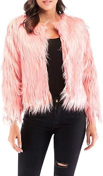 Women's Shaggy Faux Fur Coat Solid Color Long Sleeve Short Jacket | Amazon (US)