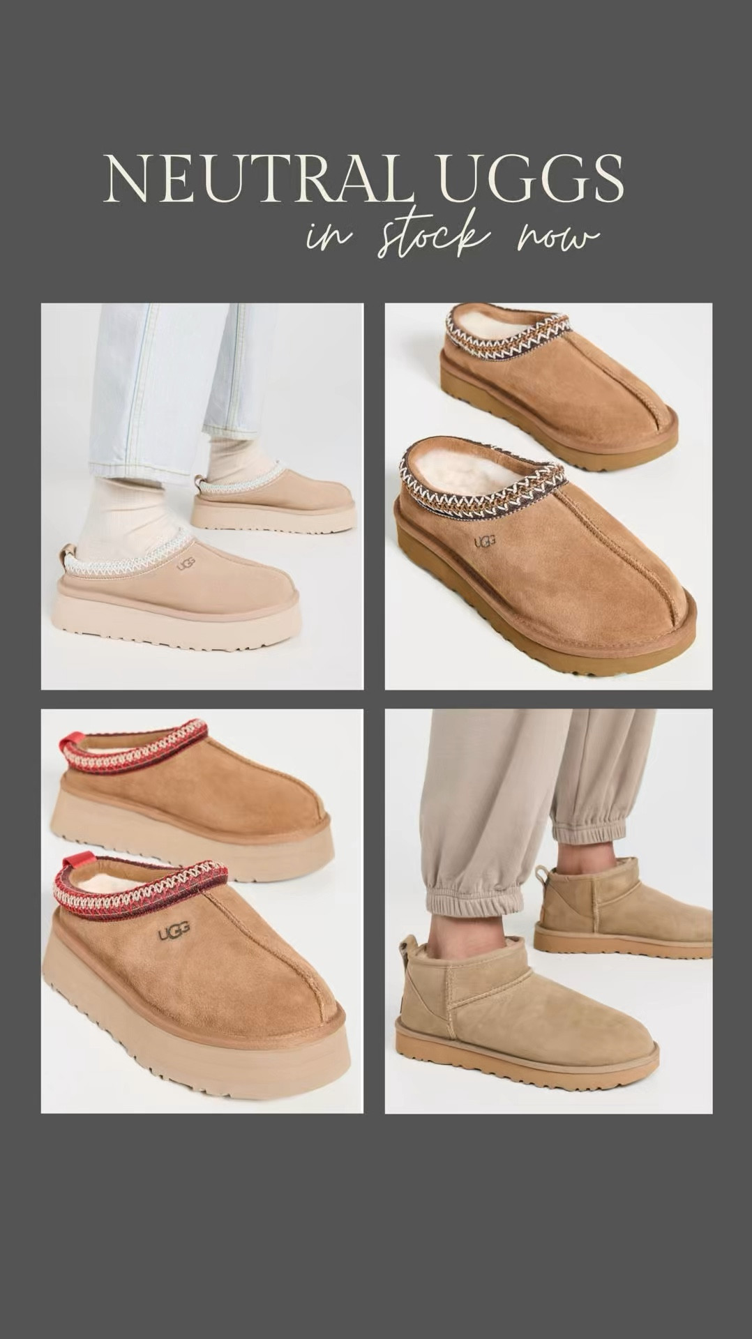 Neutral Uggs in stock 🤎

Chestnut Ugg, Ugg slippers, Tazz Uggs, platform Uggs, brown Uggs, Tasman Uggs, gift for her, teen girl gift, tween girl gift, teen Christmas gift, Christine Andrew 

#LTKSeasonal #LTKShoeCrush #LTKStyleTip