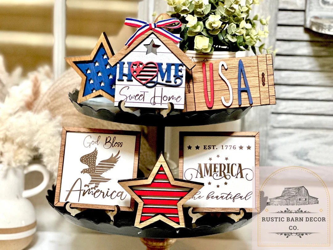 Fourth of July Tiered Tray Decor, Patriotic Decor, 4th of July , Memorial Day Patriotic Wood Sign... | Etsy (US)