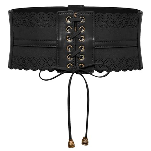 Black Corset Waist Belt for Women Wide Elastic Tie Belt for Dresses Black S | Amazon (US)