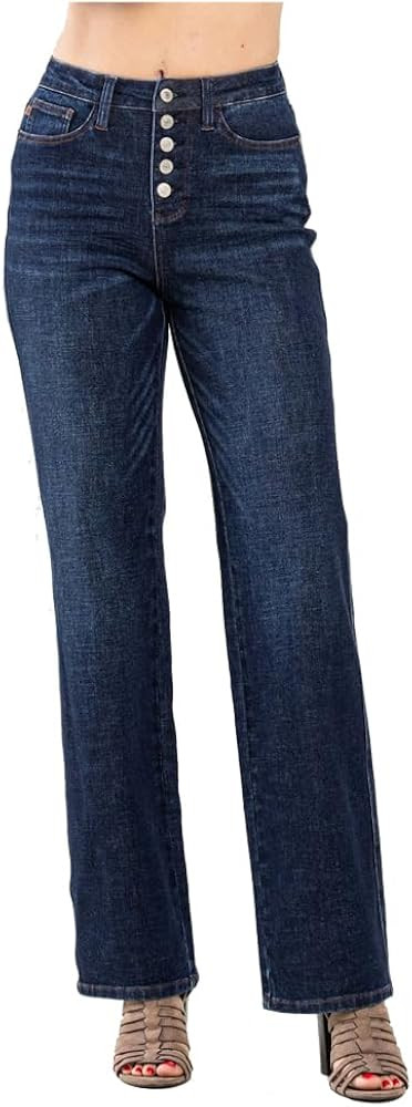 Judy Blue Women's High Waist Button-Fly Straight Jeans, 88598 | Amazon (US)